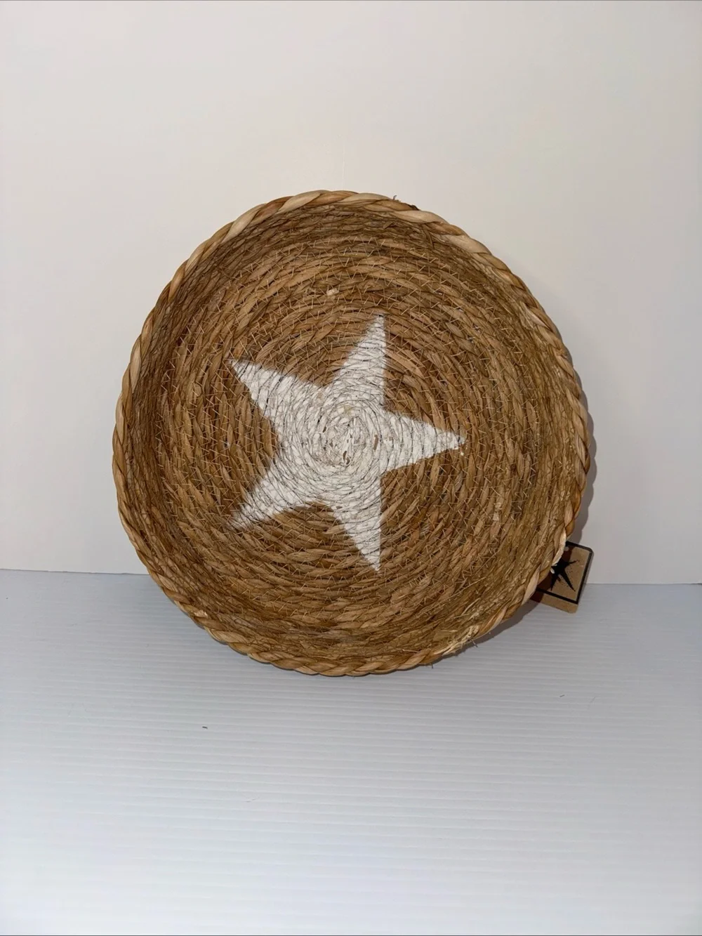 Basket Round With White Star Painted Inside 11” X 2.25”